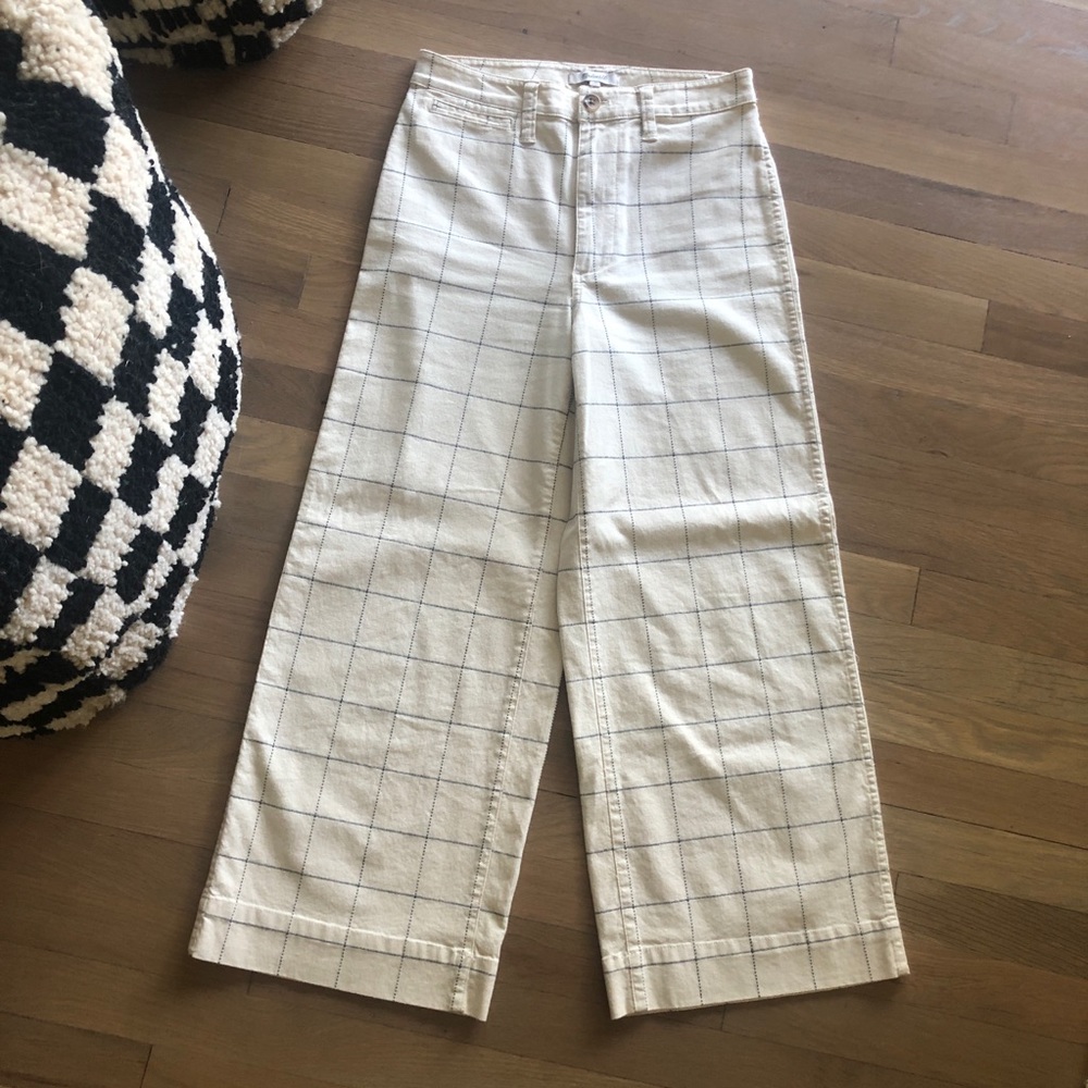 Madewell Cream Plaid Wide Leg Pants